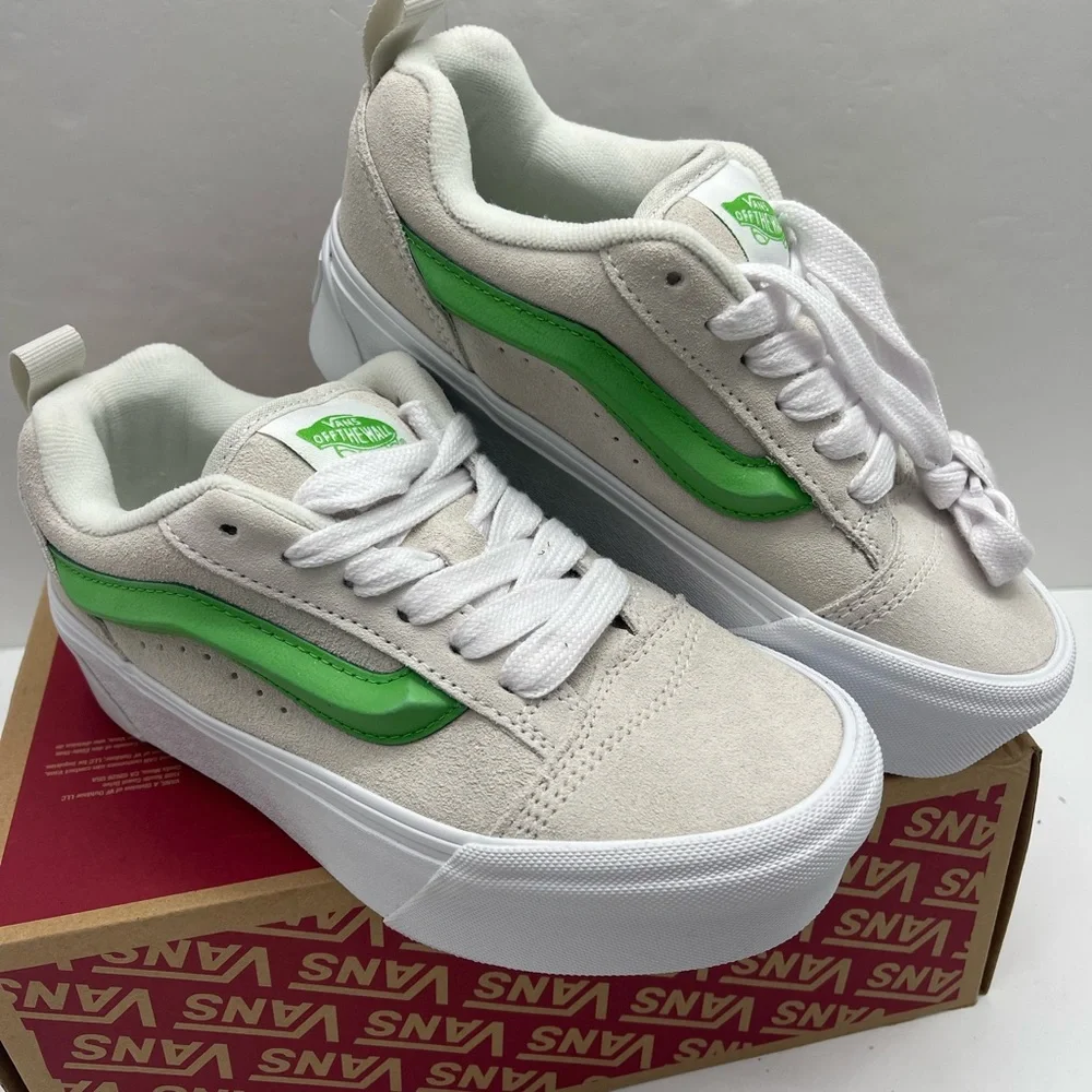 Vans Women's Cream and Lime Platform Sneakers